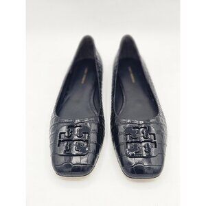 New  Tory Burch Georgia Ballet Soft Croco emboss Perfect Black NIB Size 8